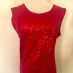 🆕 [Caroline Rose] Red Sequined Sleeveless Dressy Evening Top Sz: SP